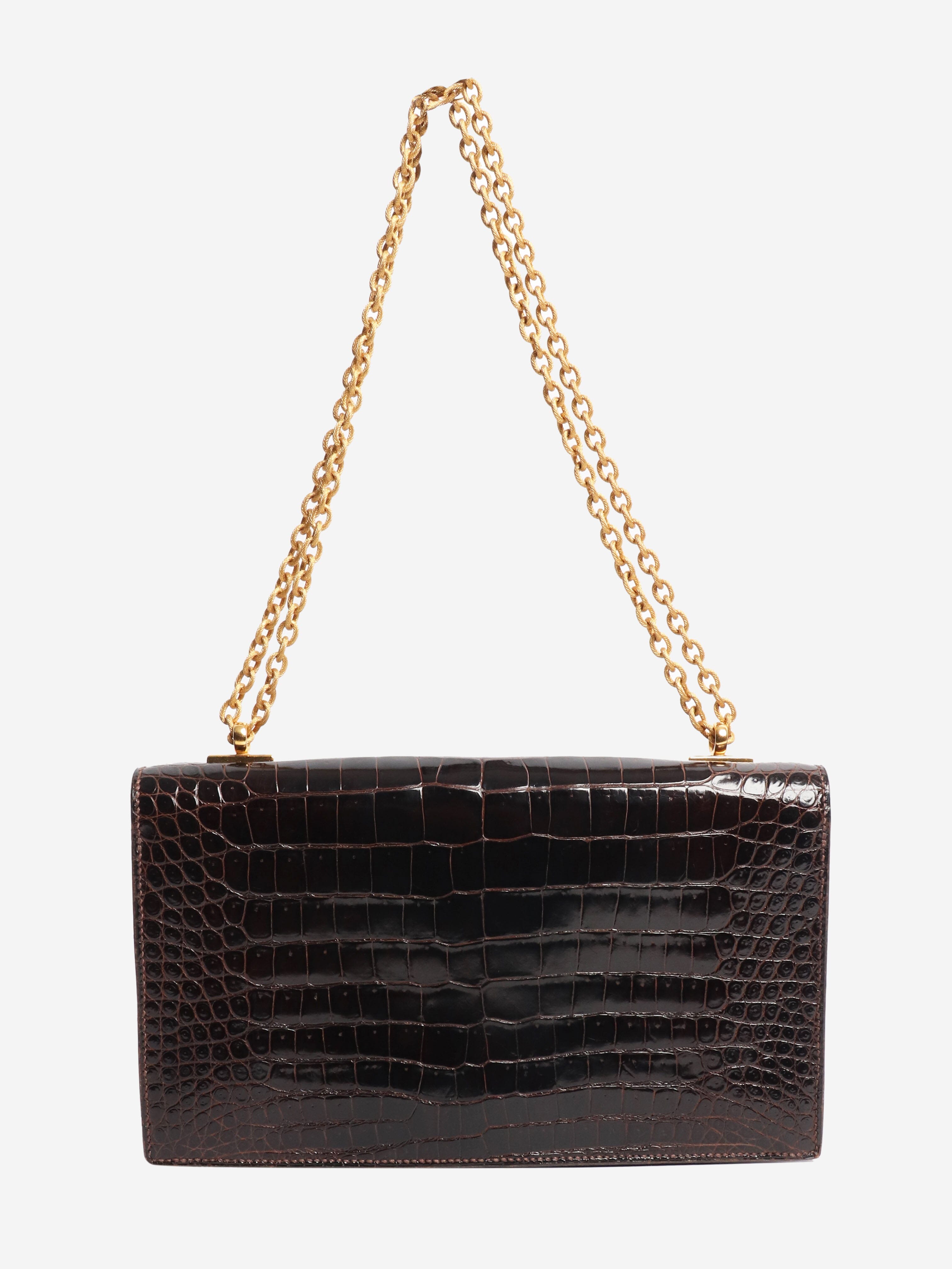 Brown Marron Fonce Sac Olympe croc skin bag Shoulder bags Hermes 