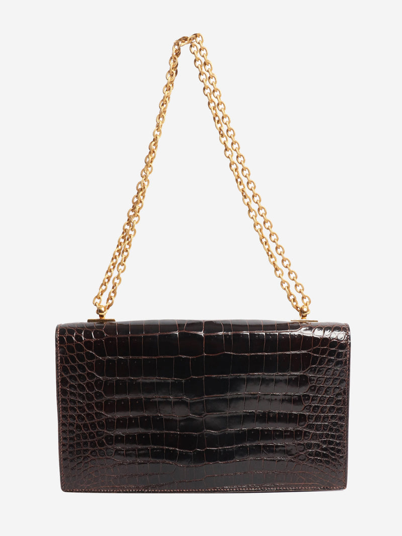 Brown Marron Fonce Sac Olympe croc skin bag Shoulder bags Hermes 
