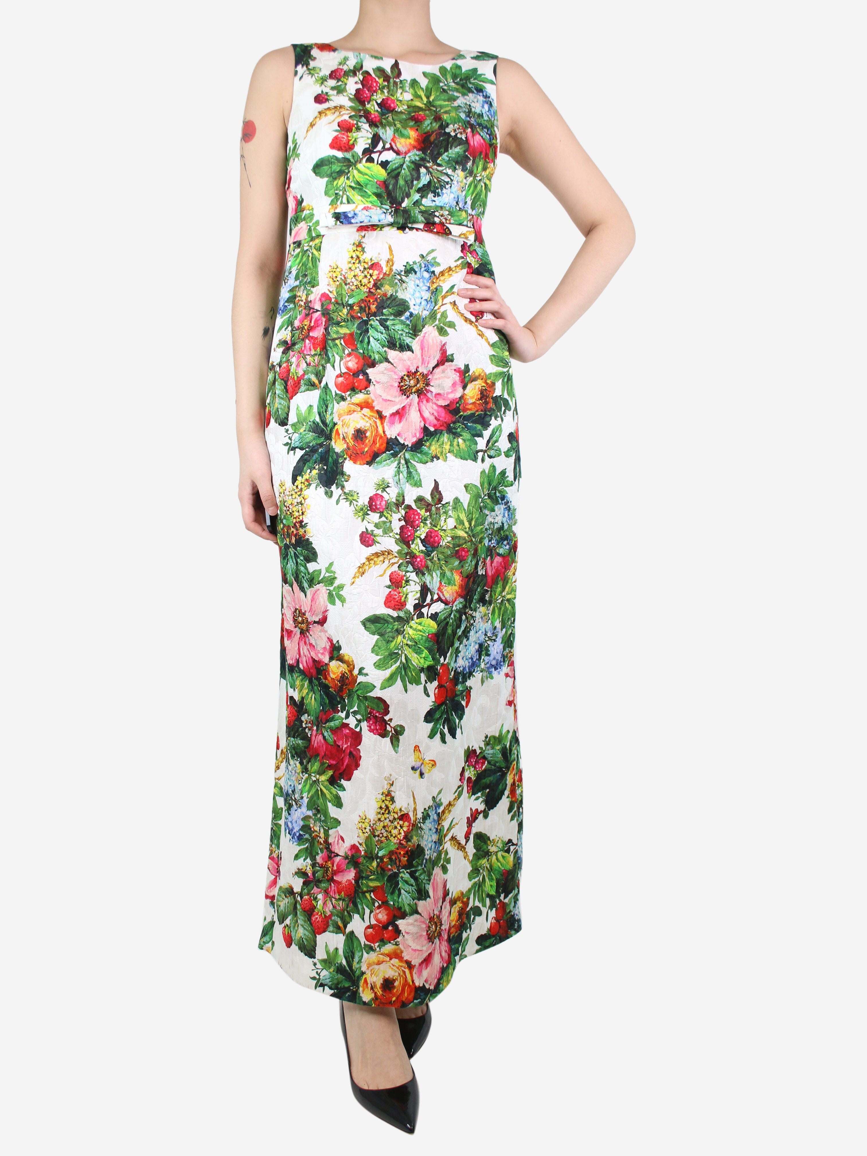 Multicoloured sleeveless floral printed dress - size UK 8