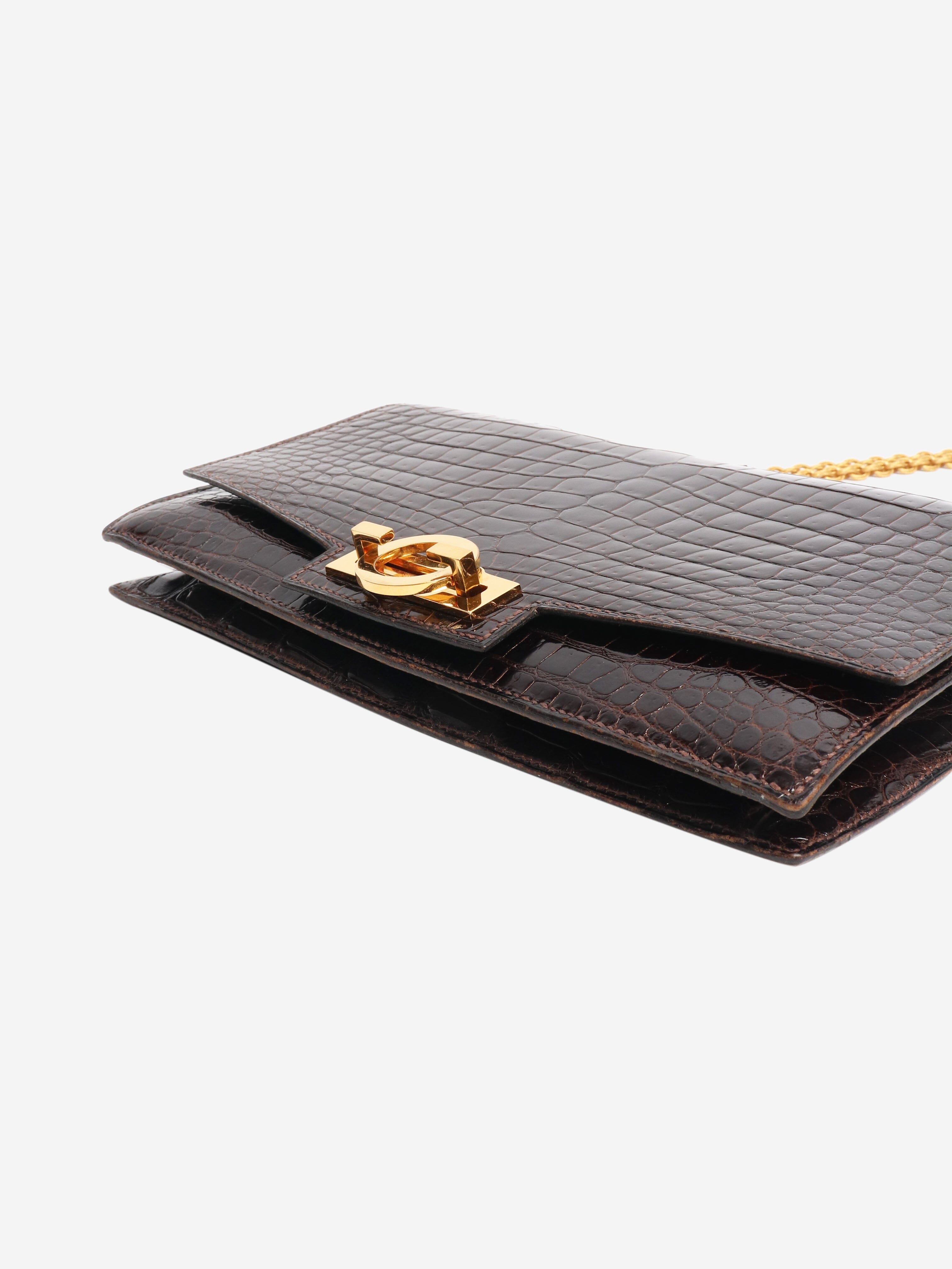 Brown Marron Fonce Sac Olympe croc skin bag Shoulder bags Hermes 