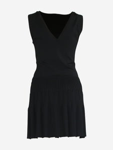 Chanel Black sleeveless v-neck pleated mini dress - size UK 8