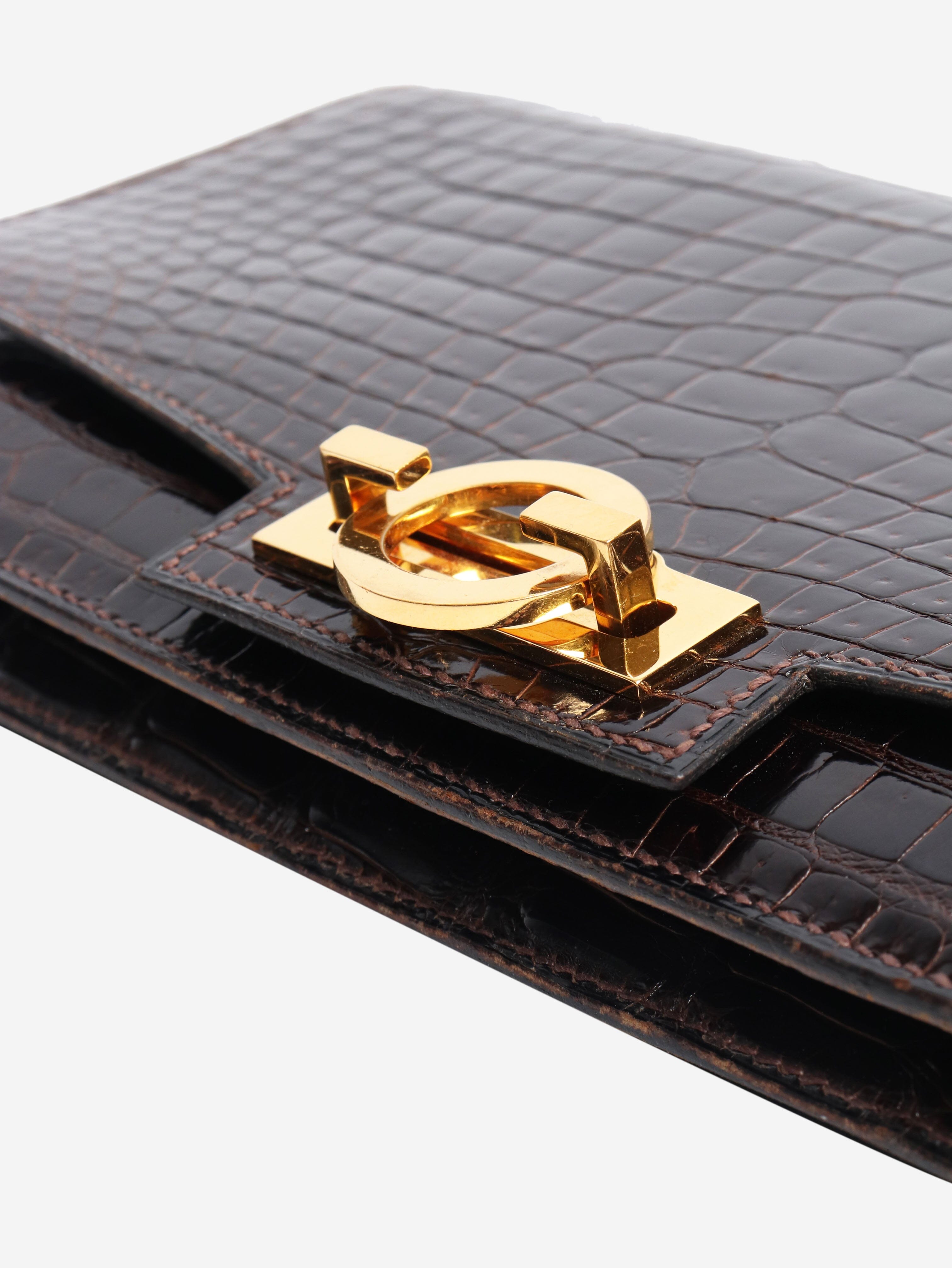 Brown Marron Fonce Sac Olympe croc skin bag Shoulder bags Hermes 
