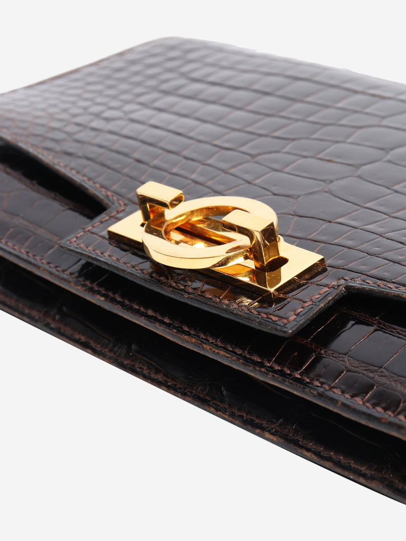 Brown Marron Fonce Sac Olympe croc skin bag Shoulder bags Hermes 