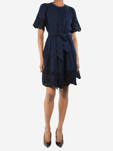 ME+EM Navy blue cheesecloth broderie mini dress - size UK 6