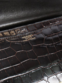 Brown Marron Fonce Sac Olympe croc skin bag Shoulder bags Hermes 