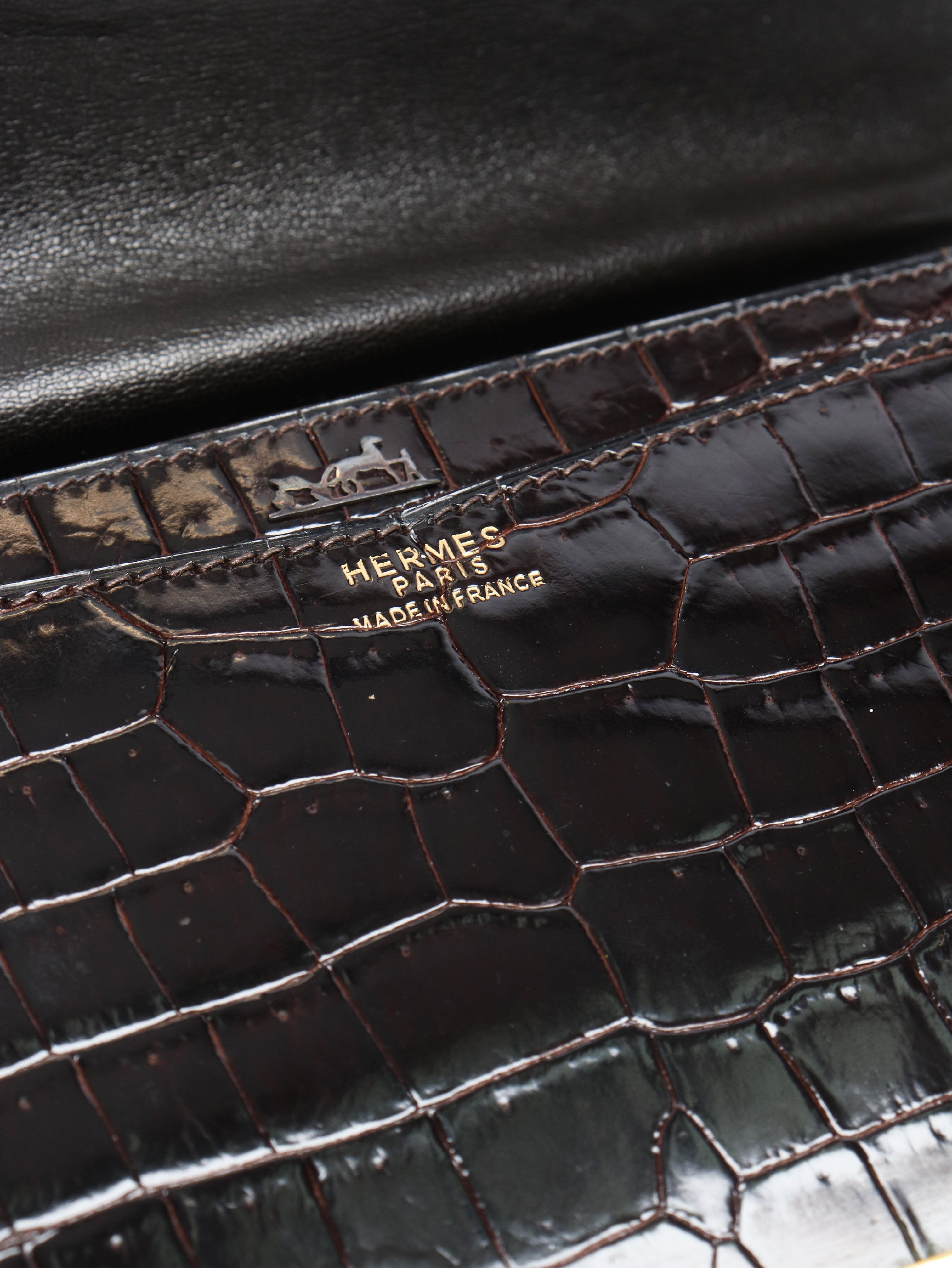 Brown Marron Fonce Sac Olympe croc skin bag Shoulder bags Hermes 