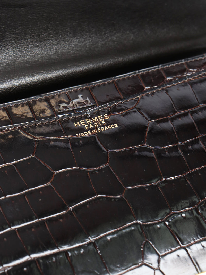 Brown Marron Fonce Sac Olympe croc skin bag Shoulder bags Hermes 