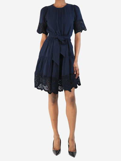 Navy blue cheesecloth broderie mini dress - size UK 6 Dresses ME+EM 
