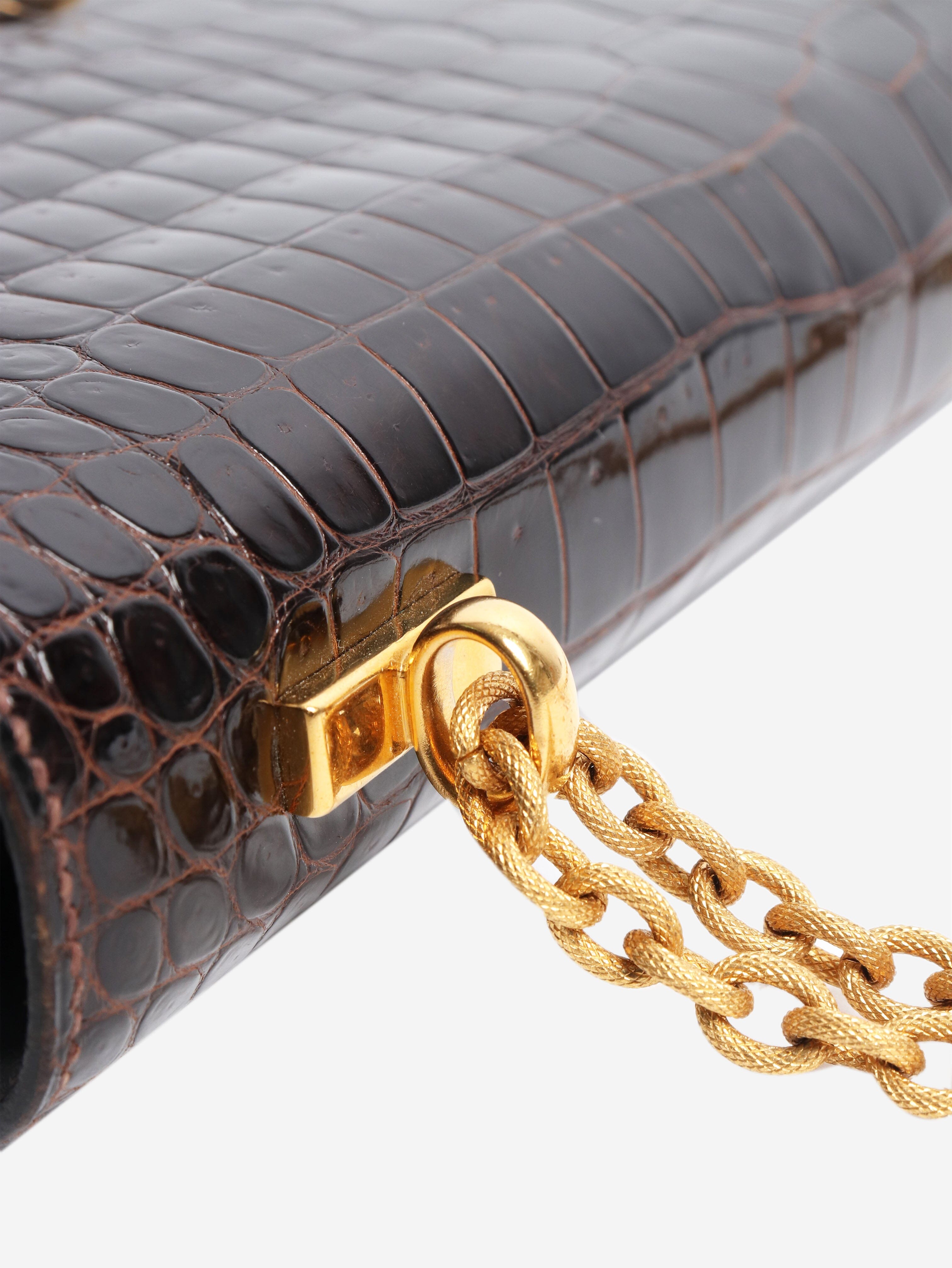 Brown Marron Fonce Sac Olympe croc skin bag Shoulder bags Hermes 