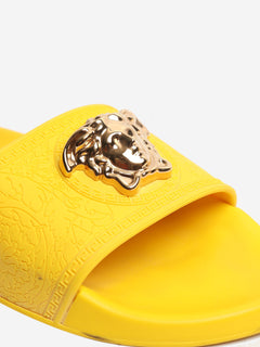 Yellow Medusa pool slides - size EU 38 Flat Sandals Versace 