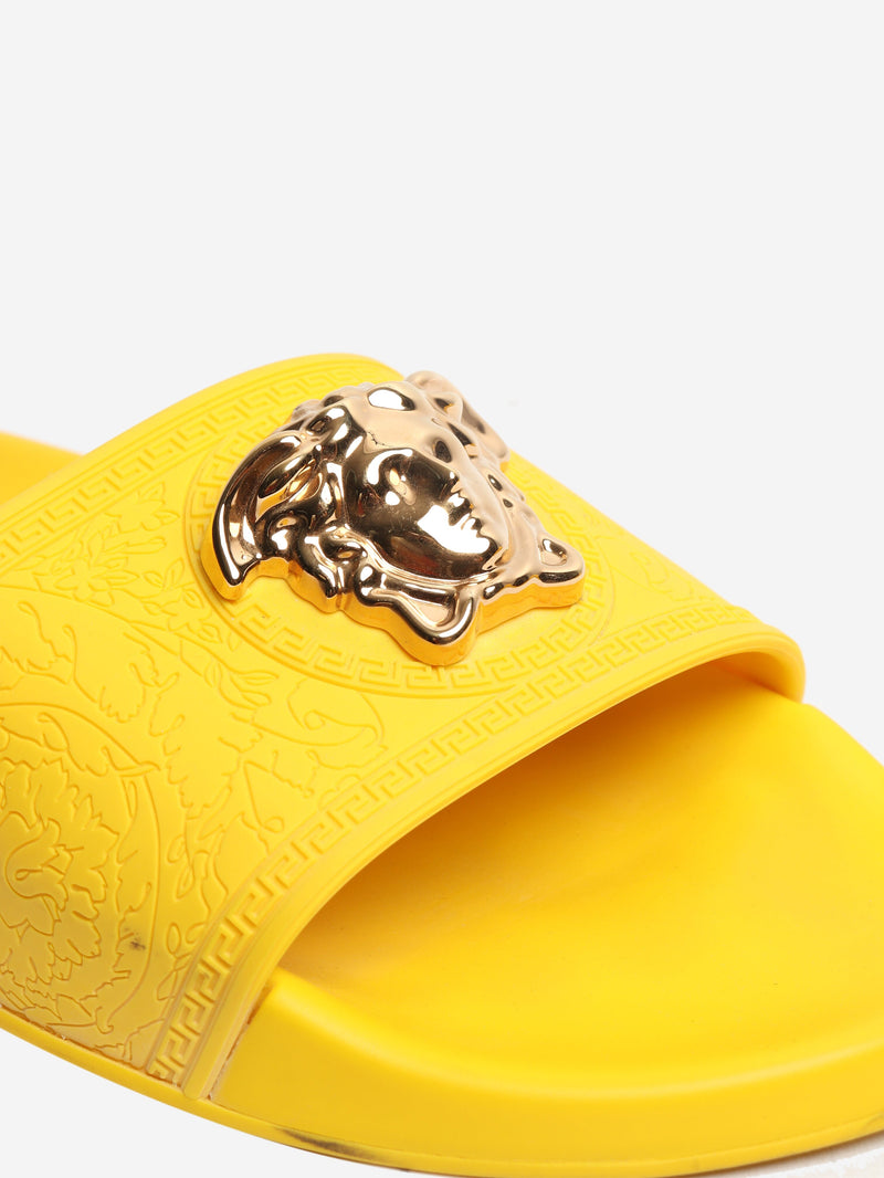 Yellow Medusa pool slides - size EU 38 Flat Sandals Versace 