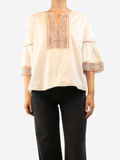 White and pink embroidered top - size UK 12 Tops Temperley 
