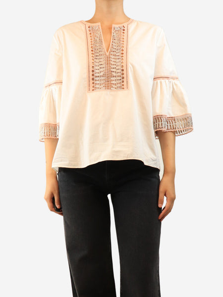 White and pink embroidered top - size UK 12 product image