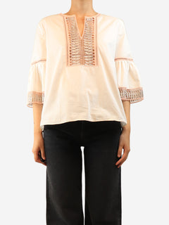White and pink embroidered top - size UK 12 Tops Temperley 