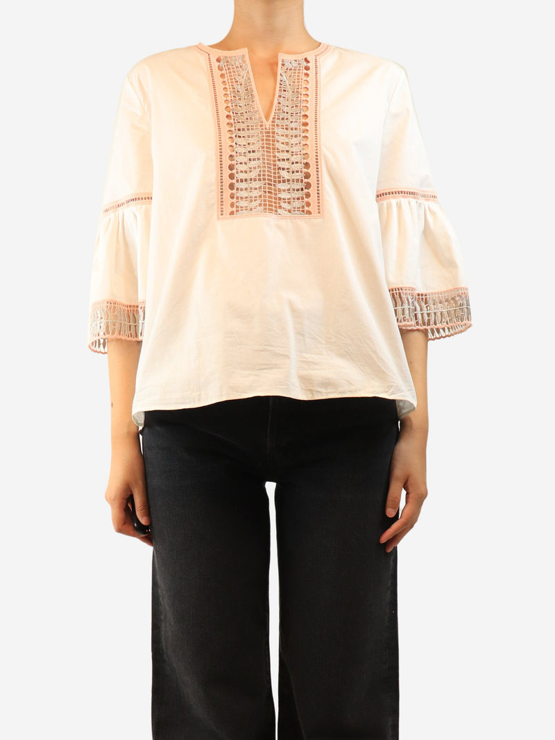 White and pink embroidered top - size UK 12 Tops Temperley 