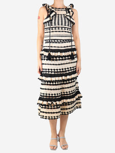 Zimmermann Neutral and black striped crochet top and midi skirt set - size UK 8