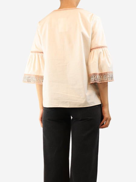 White and pink embroidered top - size UK 12 alternate image