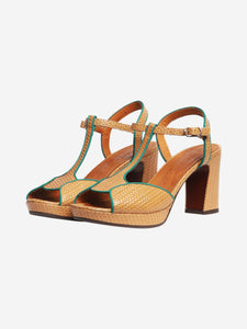 Chie Mihara Tan textured T-bar sandal heels - size EU 40