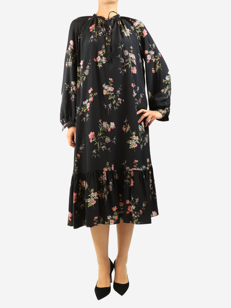 Black silk floral dress - size UK 8 product image