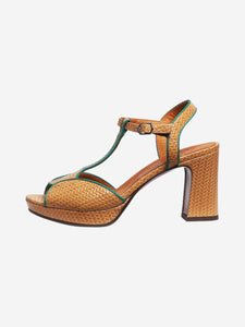 Chie Mihara Tan textured T-bar sandal heels - size EU 40