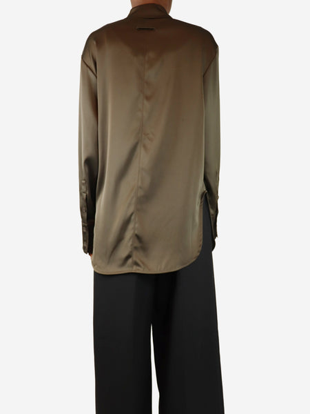 Khaki satin shirt - size UK 6 alternate image