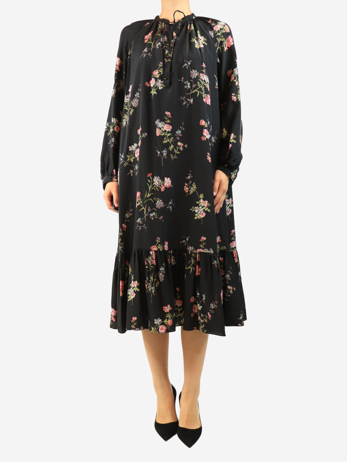 Black silk floral dress - size UK 8 Dresses Celine 