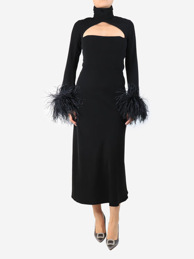 Black feather-trimmed midi dress - size UK 8 Dresses 16 Arlington 