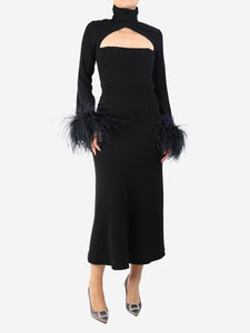 16 Arlington Black feather-trimmed midi dress - size UK 8