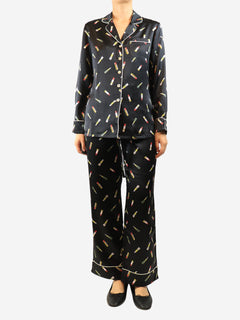 Black lipstick printed silk pajames - size S Sets Olivia Von Halle 