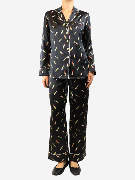 Black lipstick printed silk pajames - size S product image