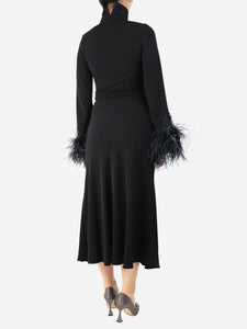 16 Arlington Black feather-trimmed midi dress - size UK 8