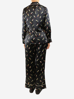 Black lipstick printed silk pajames - size S Sets Olivia Von Halle 