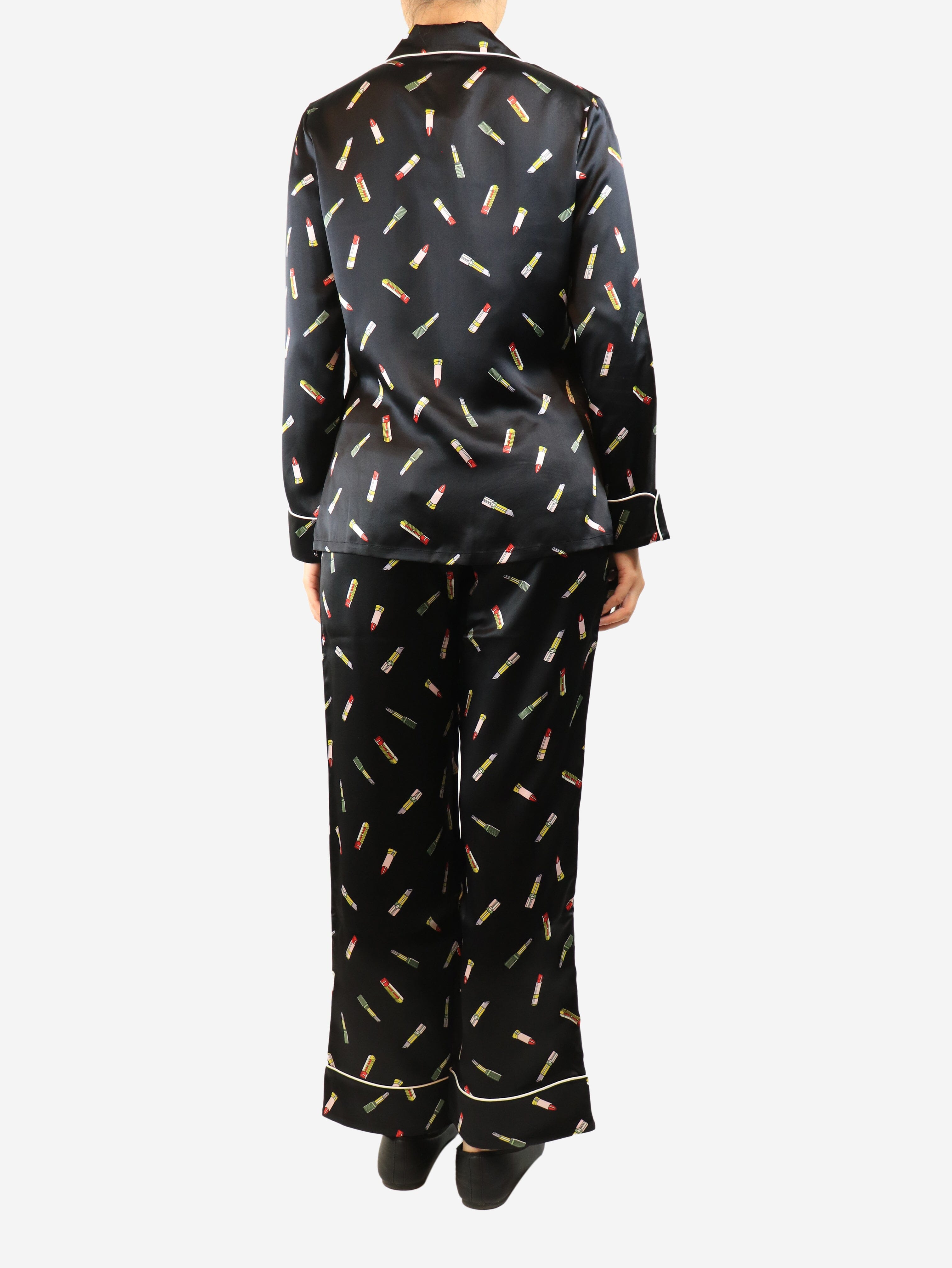 Black lipstick printed silk pajames - size S Sets Olivia Von Halle 