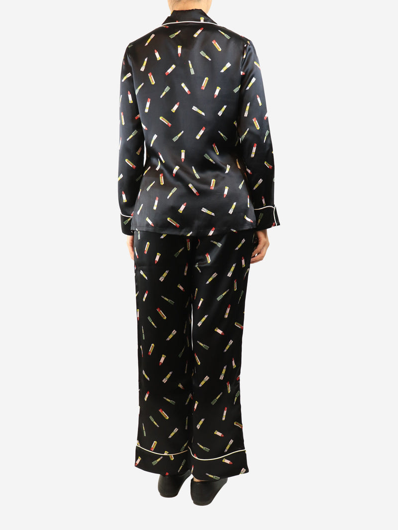 Black lipstick printed silk pajames - size S Sets Olivia Von Halle 