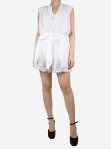 Miguelina White belted lace linen shorts - size UK 10