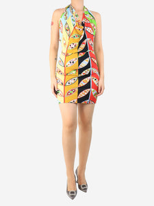 Emilio Pucci Multi graphic printed jersey halterneck dress - size UK 8