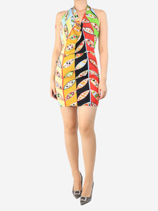 Emilio Pucci Multi graphic printed jersey halterneck dress - size UK 8