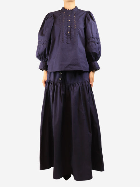 Dark purple blouse and skirt two piece set - size L product image