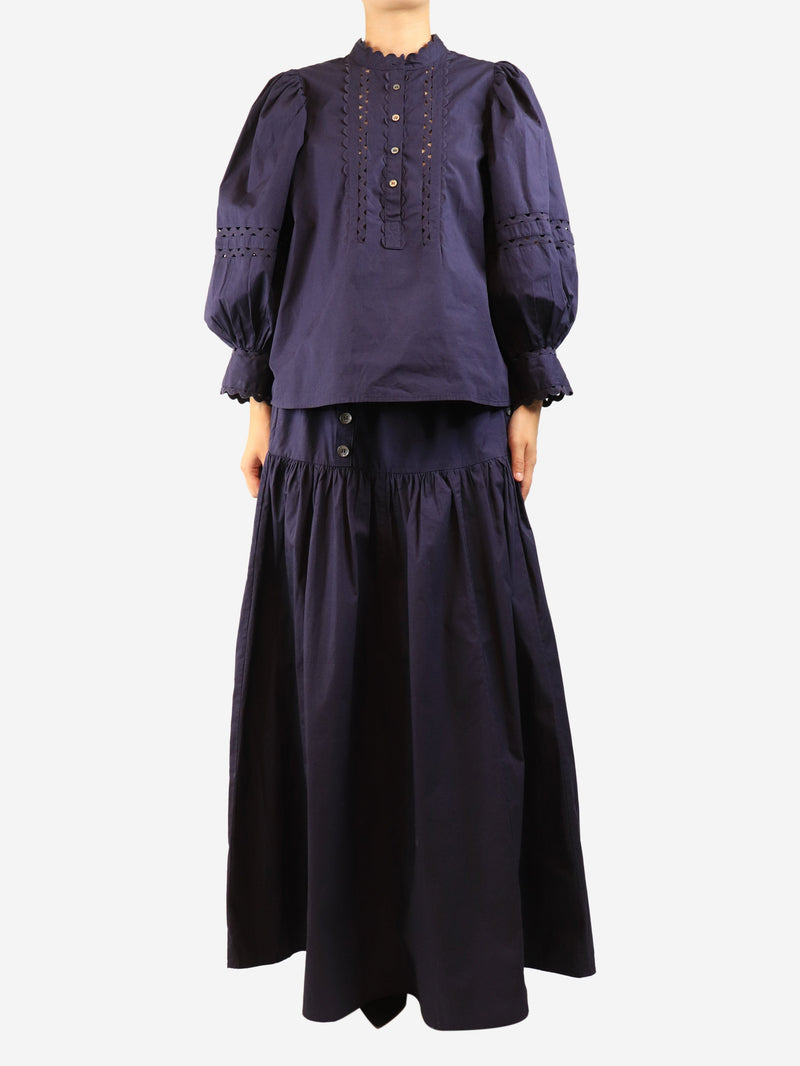 Dark purple blouse and skirt two piece set - size L Sets Antik Batik 