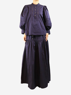 Dark purple blouse and skirt two piece set - size L Sets Antik Batik 