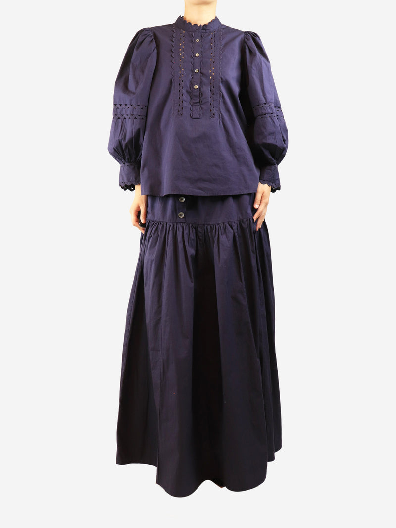 Dark purple blouse and skirt two piece set - size L Sets Antik Batik 