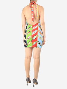 Emilio Pucci Multi graphic printed jersey halterneck dress - size UK 8