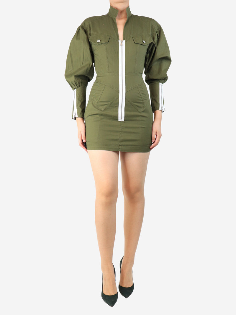 Olive green zip-front cotton mini dress - size S Dresses Marissa Webb 