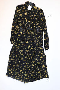 Ganni Black and yellow floral printed shirt and midi skirt top - size UK 12
