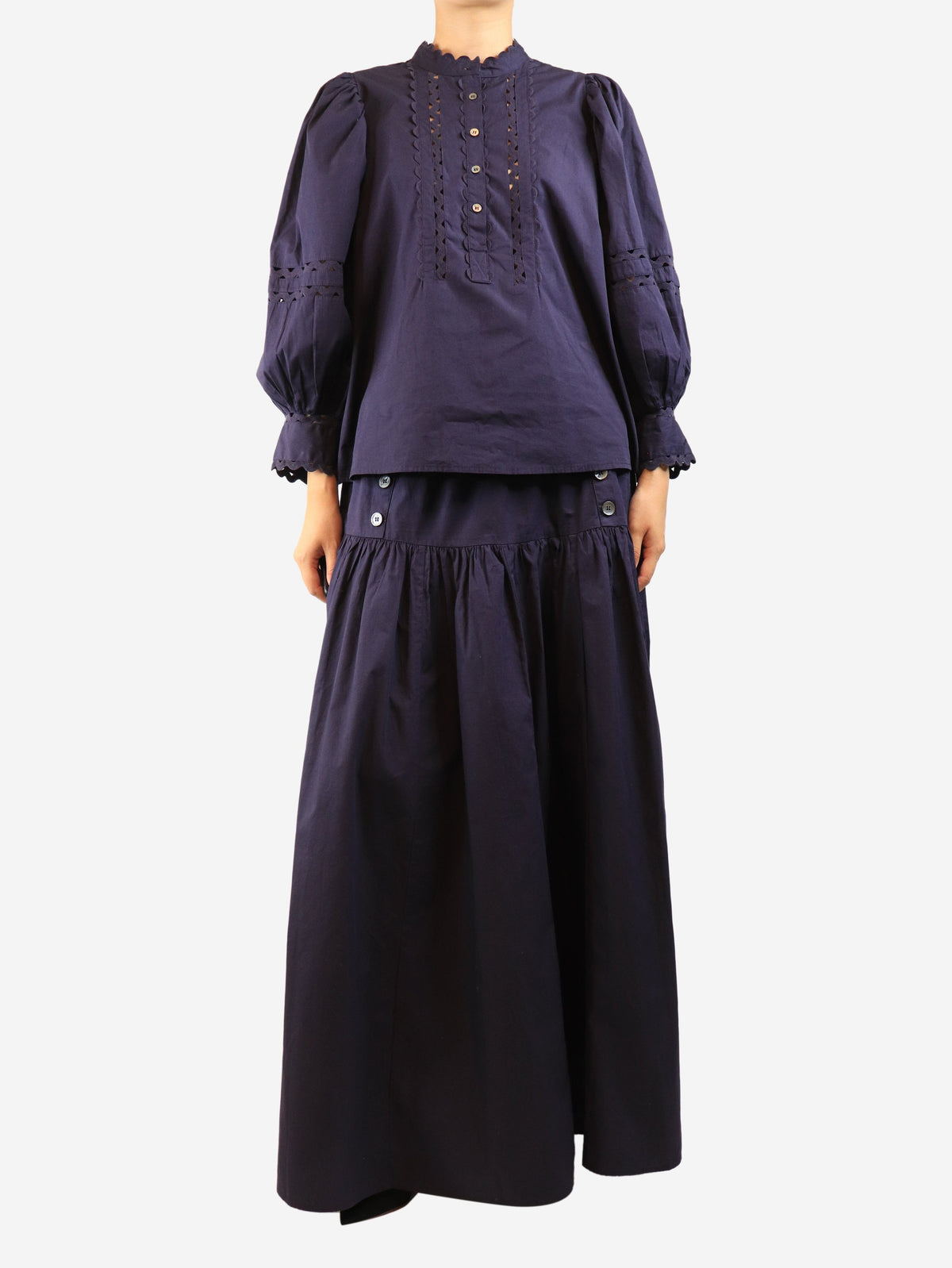 Dark purple blouse and skirt two piece set - size L Sets Antik Batik 