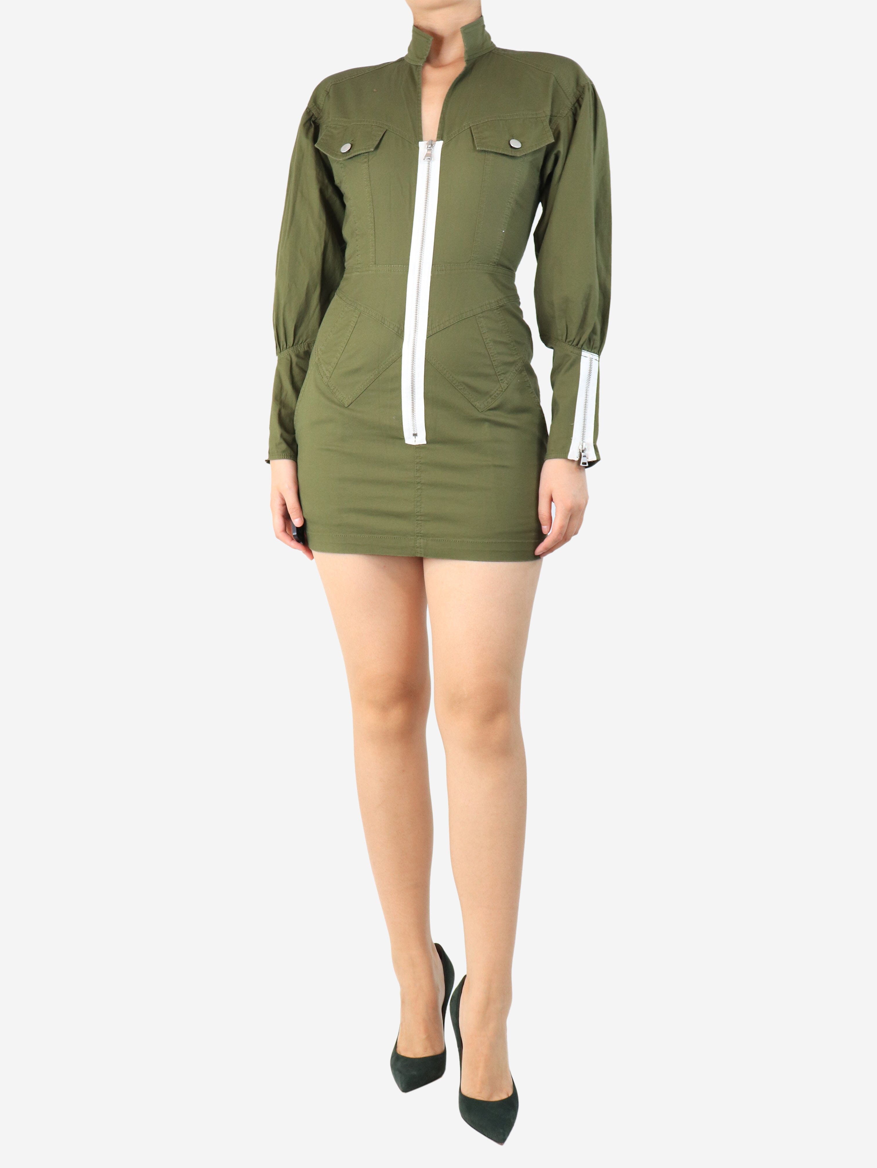 Olive green zip-front cotton mini dress - size S Dresses Marissa Webb 