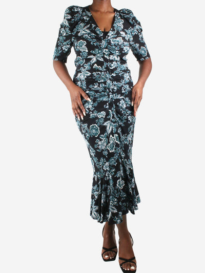 Black ruched floral maxi dress - size UK 16 Dresses Veronica Beard 