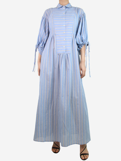 Blue puff-sleeved striped midi dress - size S Dresses Evi Grintela 