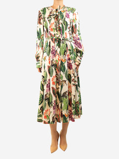 Multicolour belted floral printed midi dress - size UK 16 Dresses Oscar De La Renta 
