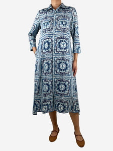 Le Sirenuse Blue printed shirt midi dress - size UK 10